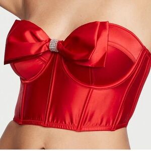 Victoria's Secret Red Cupped Bow Corset Top 32DD-DREAM ANGELS